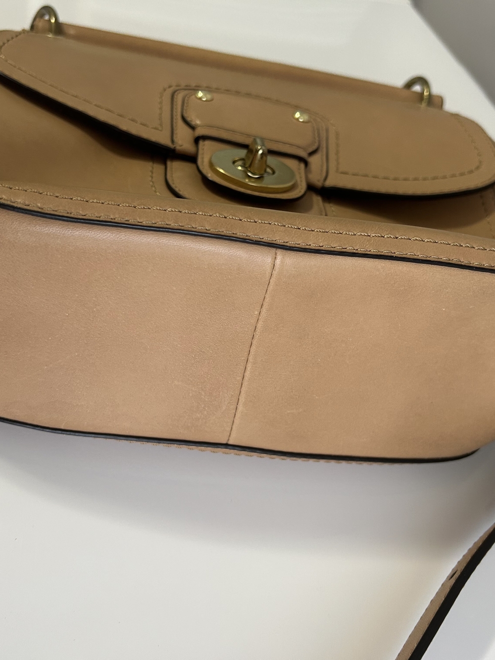 Coach Tan Leather Turn-Lock Shoulder Bag with Gold Hardware